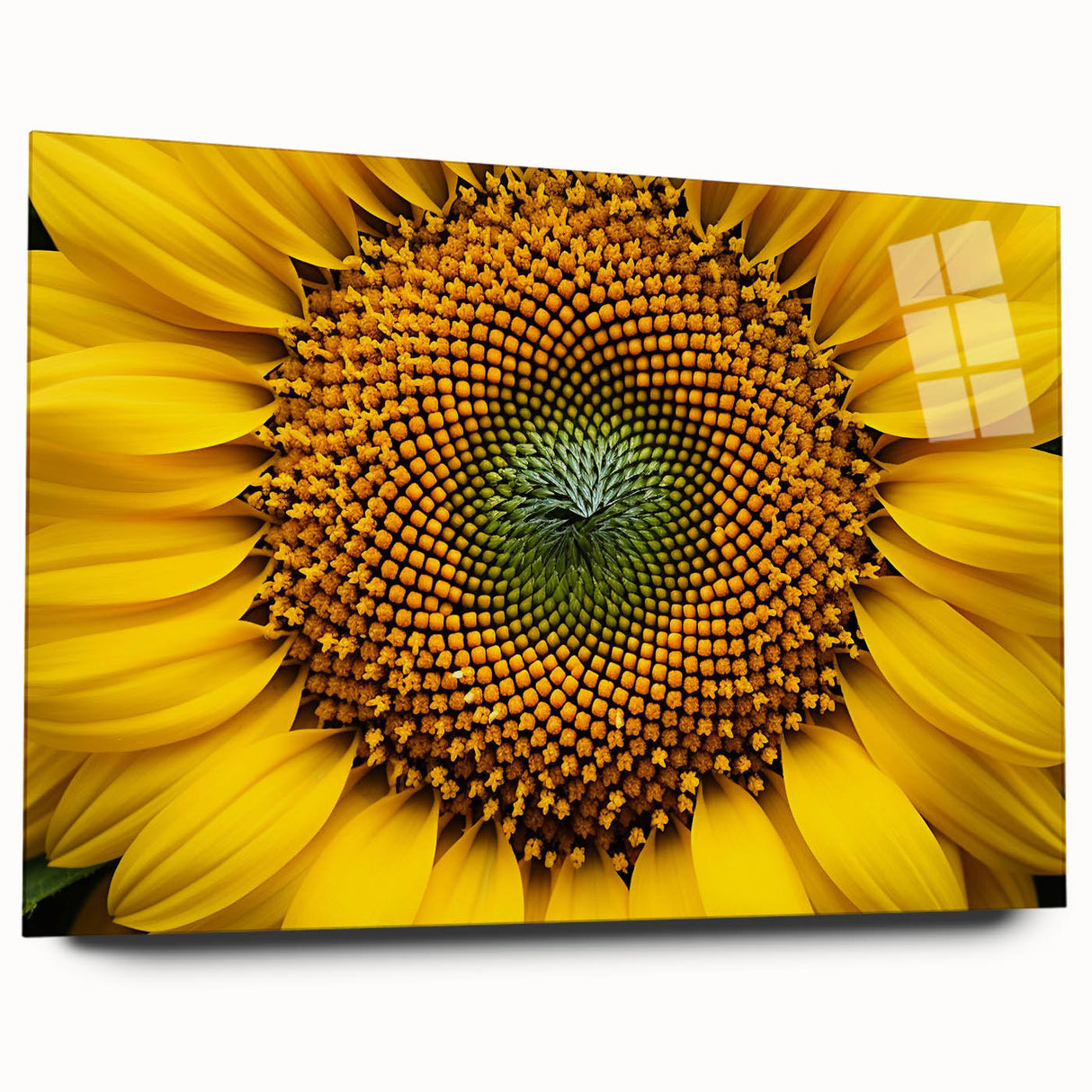 Large abstract wall art of floral close-ups in vibrant colors on acrylic glass, ideal for bedroom or dining room decor.
