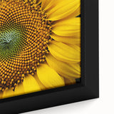Close-up of a black framed canvas featuring a colorful, textured floral design, ideal for extra large living room wall art.