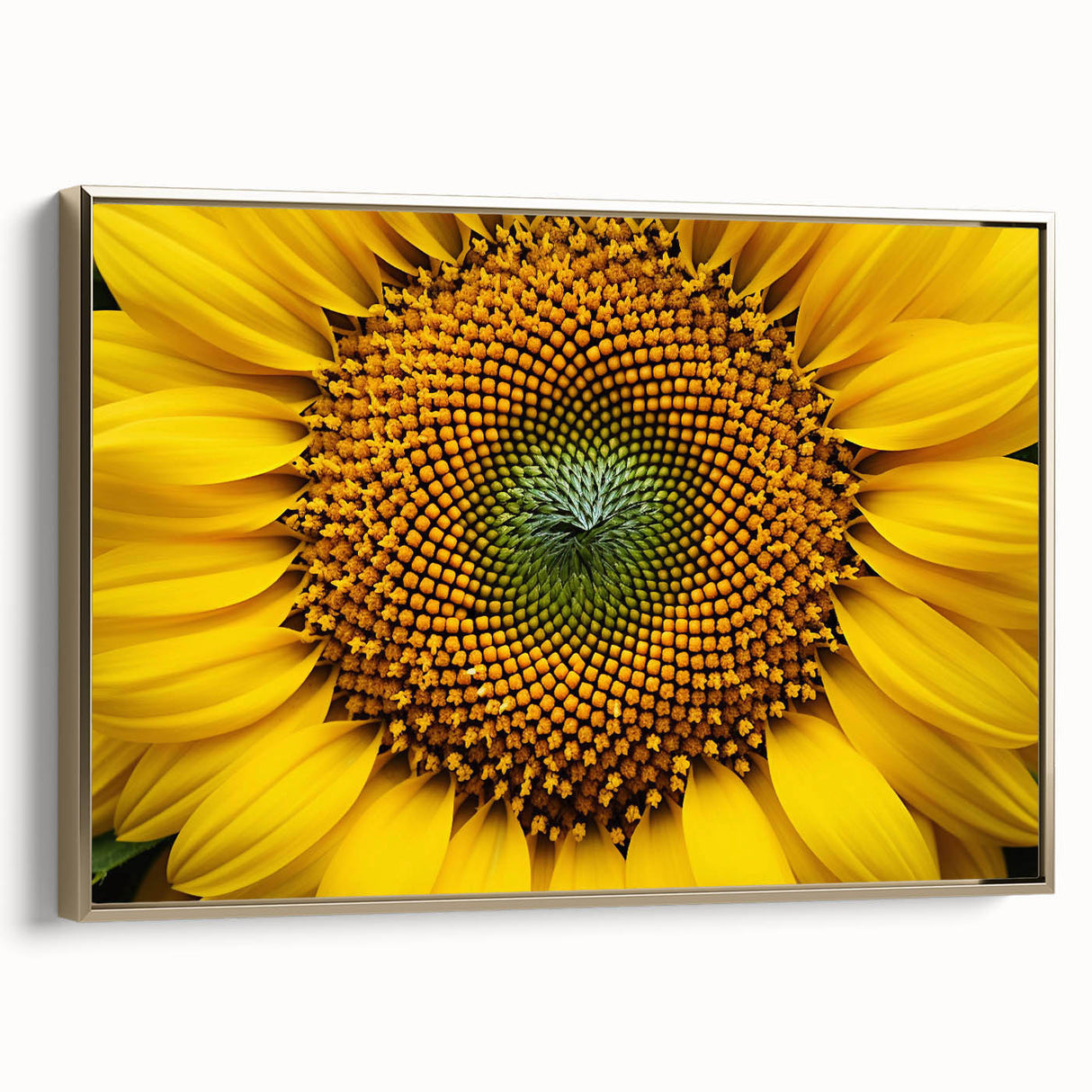 Framed canvas featuring a close-up floral design in gold and black tones, suitable as wall art for a bedroom.