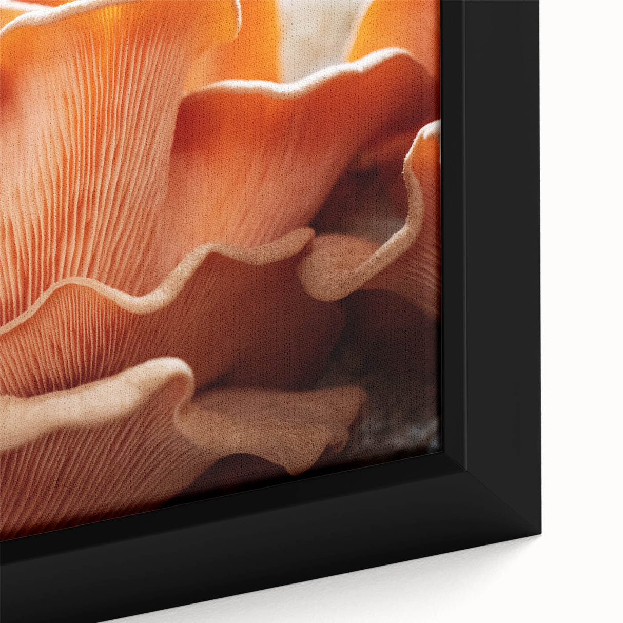 Close-up of black wall art featuring a colorful floral design on a textured, framed canvas, suitable for living room decor.