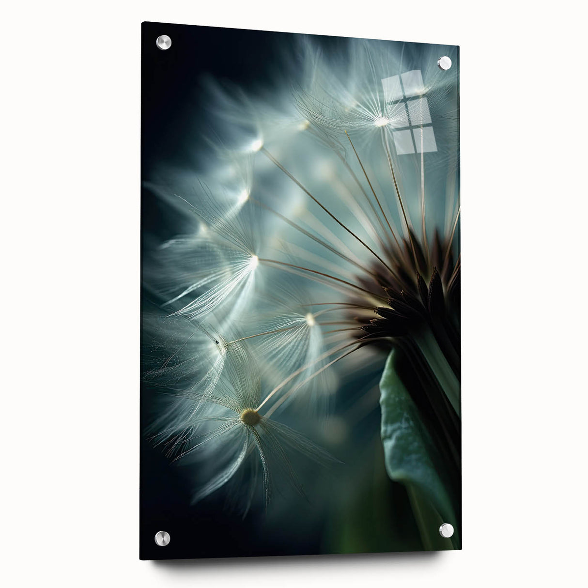 Large abstract floral design in vibrant colors on acrylic glass, ideal for bedroom or dining room decor.