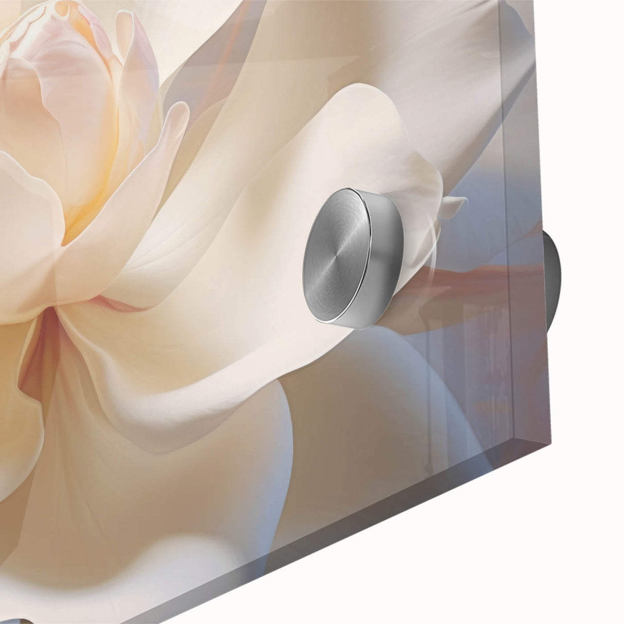 Large abstract floral design in pastel shades on acrylic glass, ideal for dining room art in a mid-century modernist style.