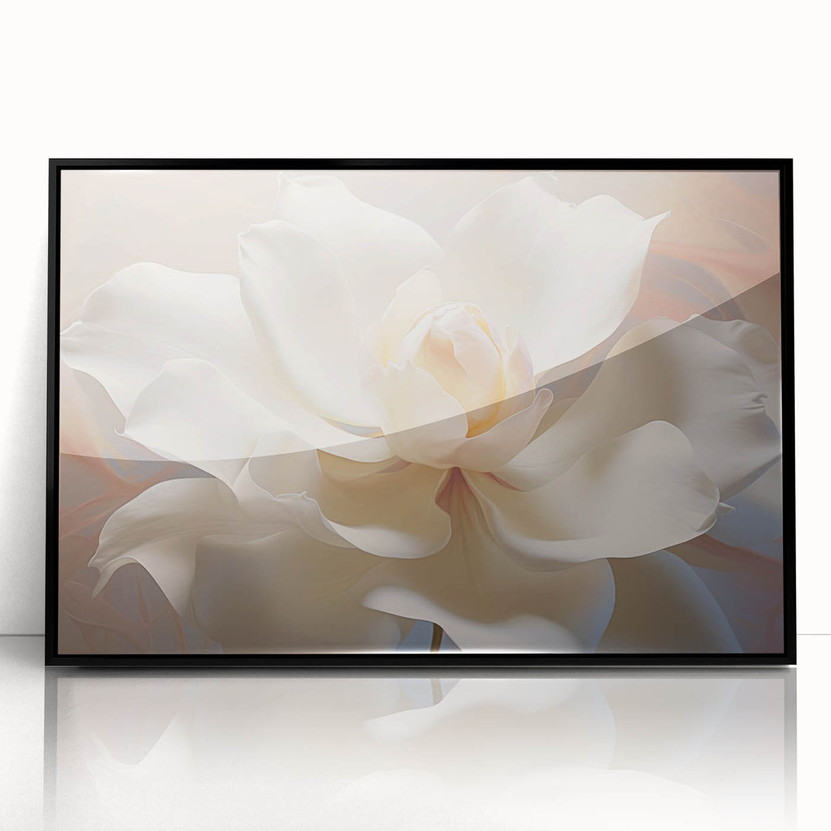 Large abstract wall art featuring floral designs in vibrant colors, framed in black acrylic, suitable for modern decor.