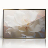 Large art print of a close-up floral design in vibrant colors on acrylic, framed in gold, suitable for nursery wall decor.