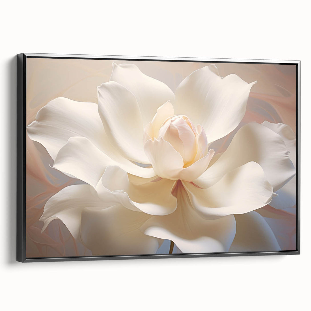 Black and white framed canvas featuring a detailed floral design, ideal for bedroom wall decor.