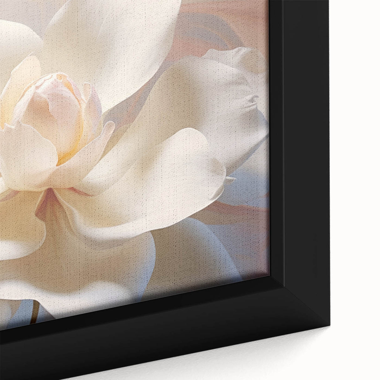 Extra large black wall art featuring a close-up of colorful, textured florals on framed canvas, ideal for living room decor.