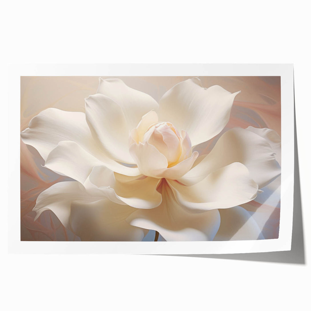 Close-up floral art on rolled print featuring vibrant pinks and greens, ideal for dining room or bathroom decor.