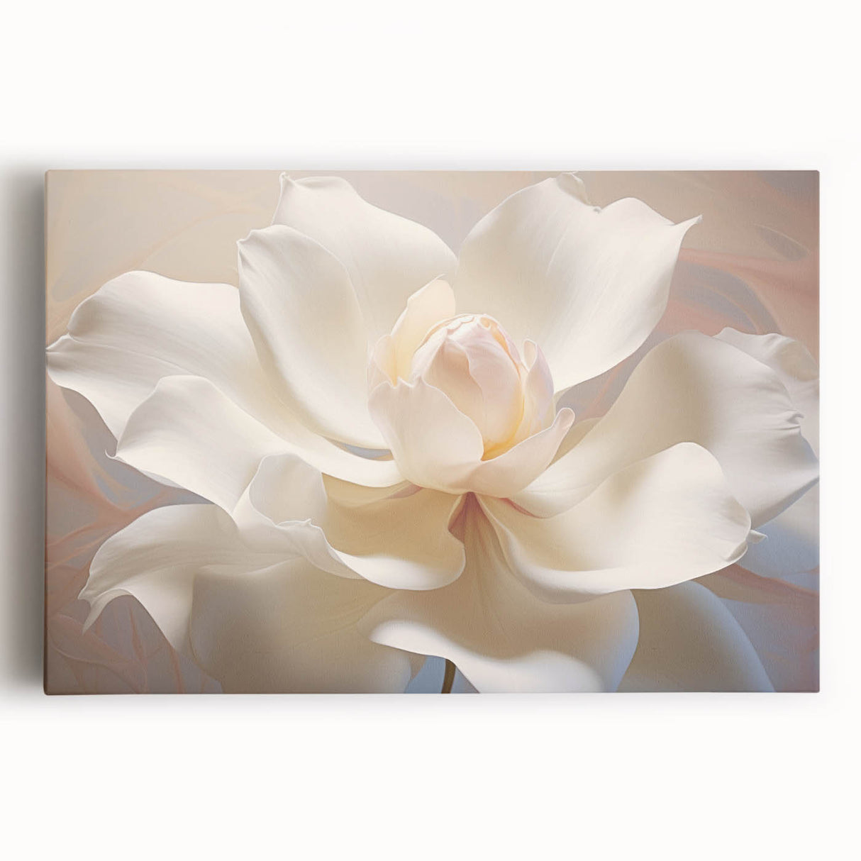 Black and white floral close-up on stretched canvas, ideal for kitchen art with its large format and monochrome palette.