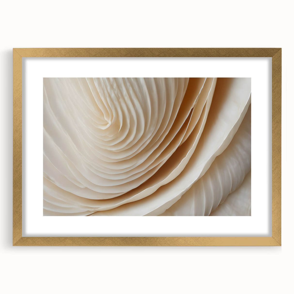Extra large abstract art print featuring textured florals in muted earth tones, framed in gold, ideal for living room decor.