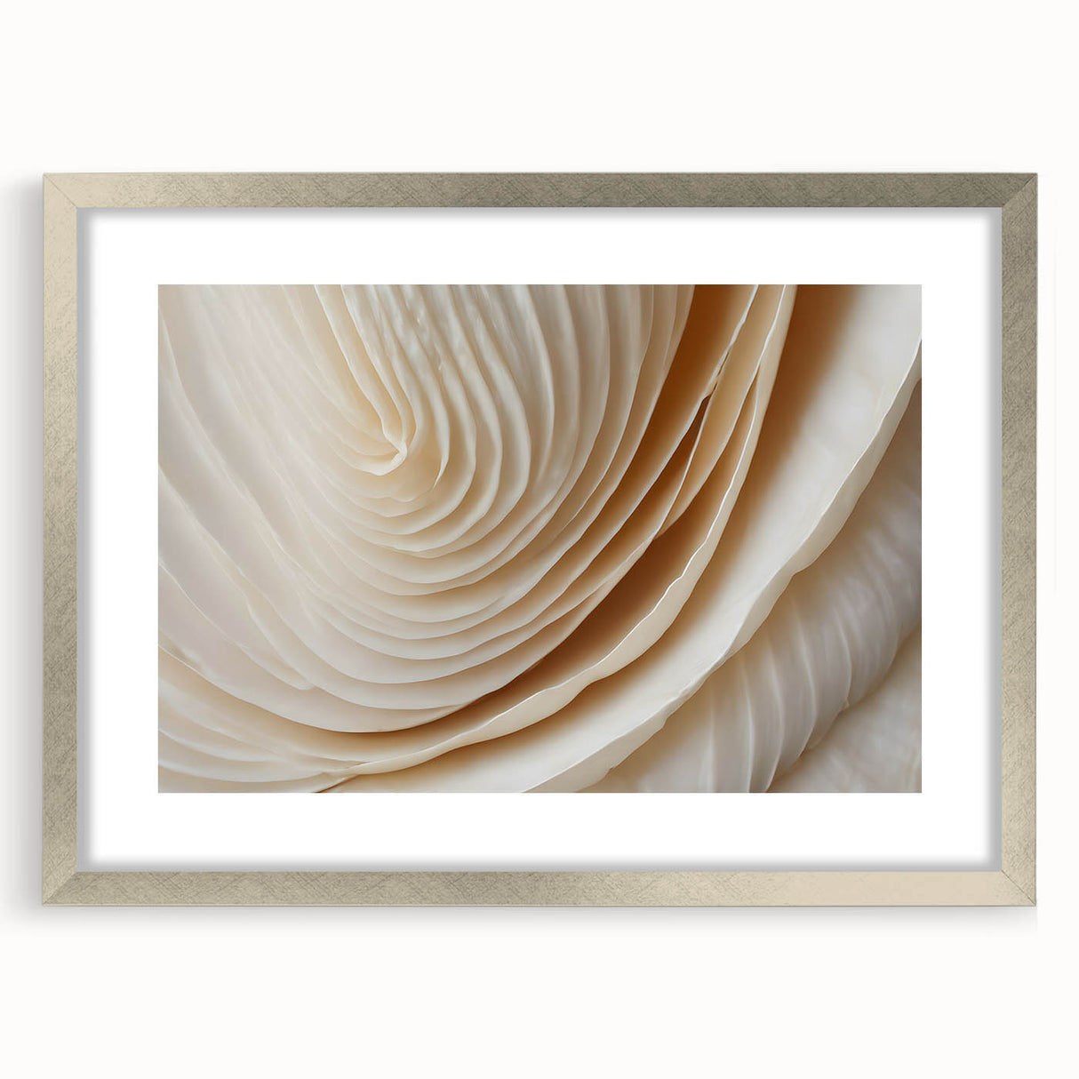 Textured art of abstract florals in muted earth tones on a framed silver mat, ideal for bedroom wall decor.