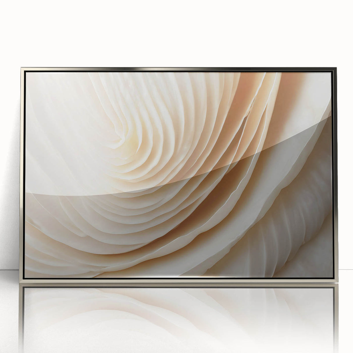 Mid-century modernist art depicting close-up florals in vibrant colors on a silver-framed acrylic.