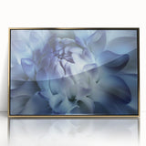 Large art print of a mid-century modernist floral design in vibrant colors on a gold-framed acrylic.