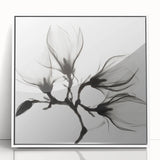 Art deco floral design in acrylic with a white frame, featuring muted pastel colors, ideal for nursery wall art.