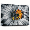 Close-up floral acrylic print in vibrant green and yellow tones, suitable for bedroom or dining room decor.