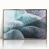 Large art print of a mid-century modernist floral design in gold and teal tones on acrylic, ideal for nursery wall decor.