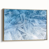 Framed canvas landscape art painting featuring a close-up of frost patterns in gold and black tones.