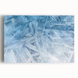 Close-up of frost patterns in black and white on stretched canvas, ideal for kitchen wall art.