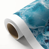 Art deco poster of frost patterns in muted blue and white tones on rolled canvas, ideal for nursery wall art.