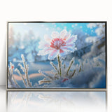 Framed acrylic print of a close-up ice frost design in silver, ideal for modern art wall decor in a nursery.