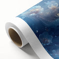 Art deco poster featuring close-up of frost patterns in muted blue tones on rolled canvas, ideal for nursery wall art.
