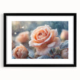 Extra large abstract art print featuring textured, colorful ice patterns, in a black frame with mat.