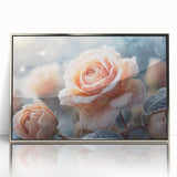 Close-up of frost patterns in muted gray tones on a framed acrylic, ideal for modern art wall decor.