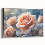 Vintage poster art of a frost design in silver frame, featuring muted gray and colorful accents, ideal for living room decor.