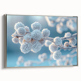 Vintage poster art featuring a close-up of frost patterns in silver frame, ideal for living room decor.