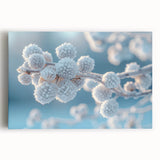 Close-up of frost pattern in black and white on stretched canvas, suitable for kitchen wall art.