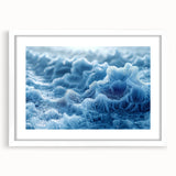 Extra large abstract art print featuring a frost-like textured design in white and gray tones, framed with a white mat.