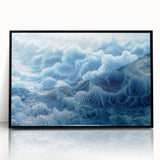 Large abstract wall art depicting frost patterns in muted gray tones, framed in black acrylic.