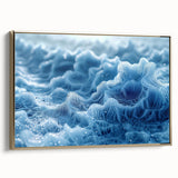 Framed canvas depicting a close-up landscape of frost patterns in gold and black tones.