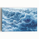 Black and white close-up photo of frost patterns on ice, printed on large stretched canvas, suitable for kitchen wall art.