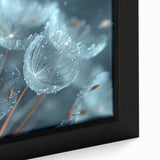 Extra large black wall art on framed canvas, featuring a close-up textured design of frost, ideal for living room decor.