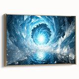 Framed canvas featuring a close-up landscape art painting of frost patterns, set in a gold frame.