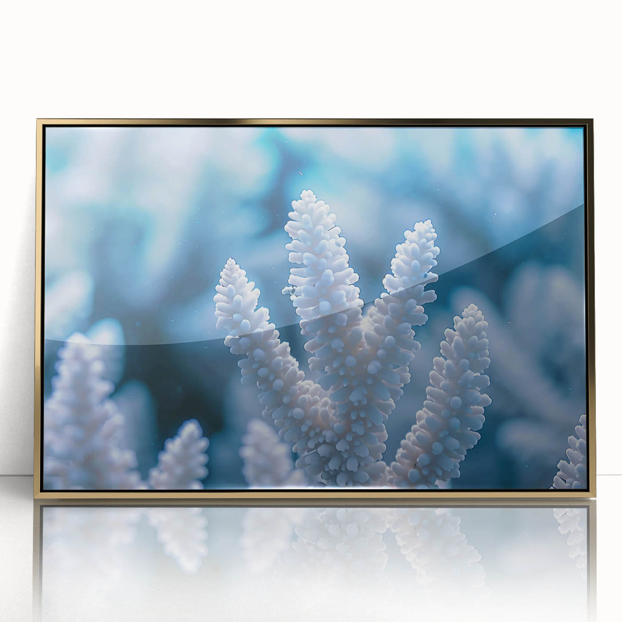 Framed acrylic print featuring a frost design in muted gray tones, ideal for modern art wall decor in a nursery.