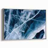 Vintage poster art of a frost design on framed canvas, featuring silver and black tones, ideal for living room decor.