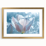 Textured art depicting abstract frost patterns in muted gray tones on a gold-framed canvas, ideal for bedroom wall decor.