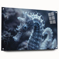 Close-up image of frost patterns in muted blue and white tones on acrylic glass, suitable for bedroom or dining room decor.