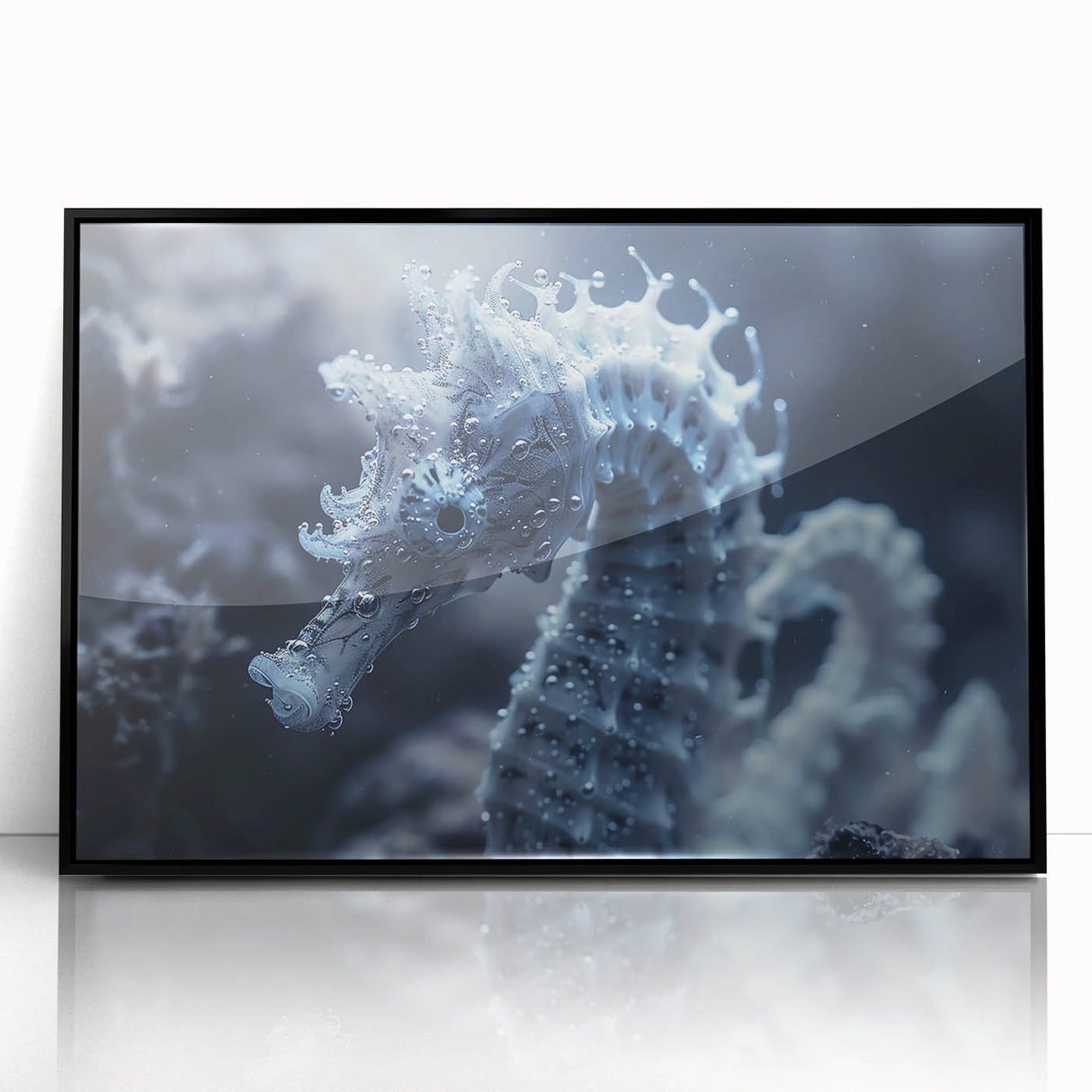 Large abstract wall art depicting frost patterns in muted gray tones on a framed acrylic, suitable for modern art wall decor.