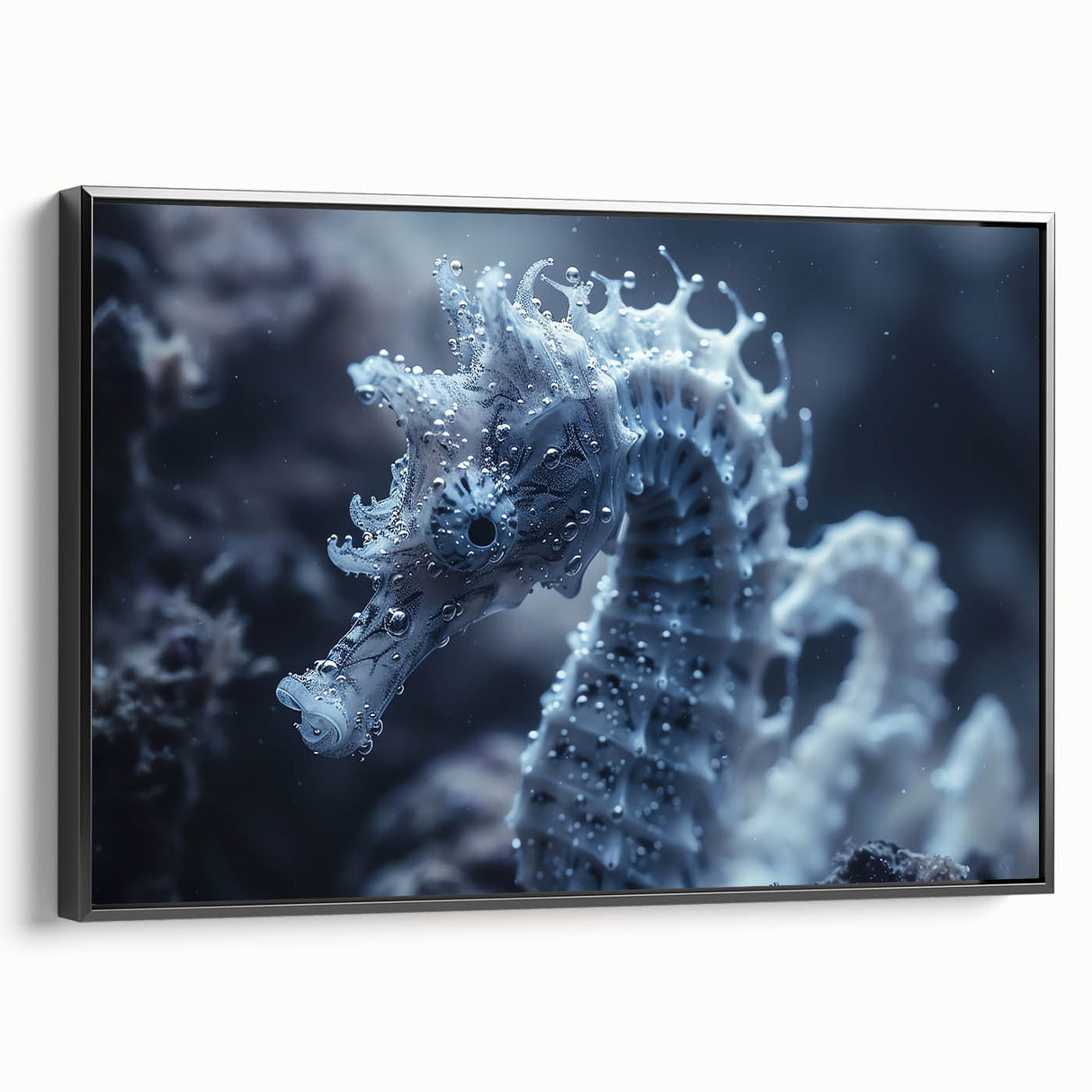 Black and white landscape painting on framed canvas, featuring a close-up frost design, suitable for bedroom decor.