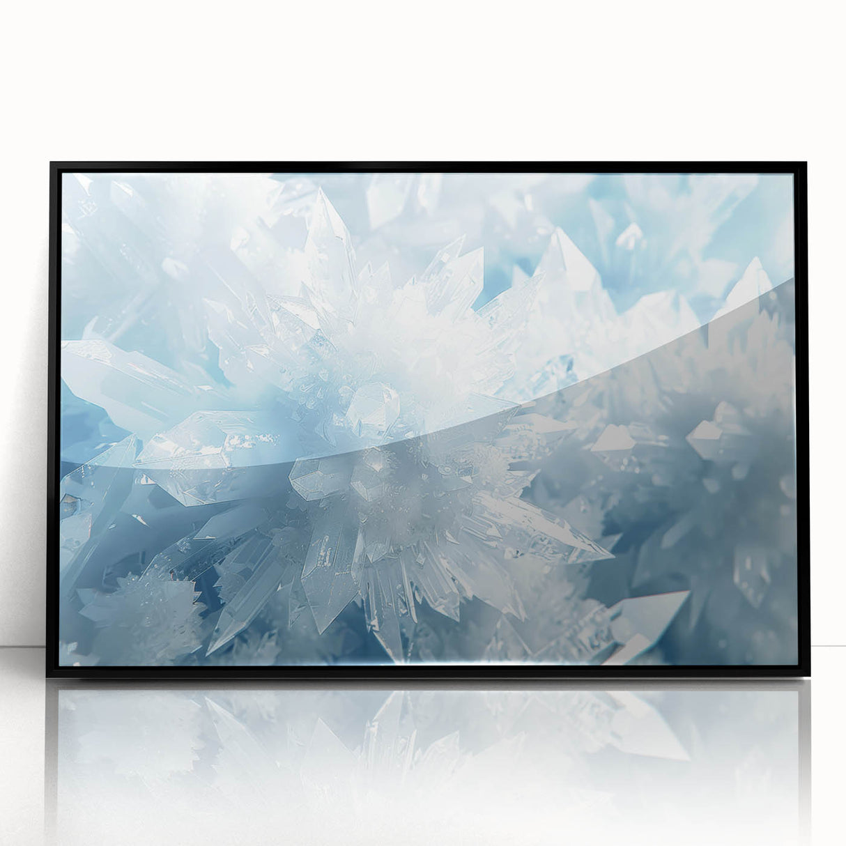 Framed acrylic print of large abstract wall art featuring frost patterns in black and white, ideal for modern art wall decor.