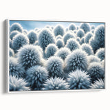 Framed canvas featuring a close-up of frost patterns in grayscale, ideal for bedroom wall art.