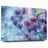 Acrylic print of a large abstract design featuring frost patterns in blue and white tones.