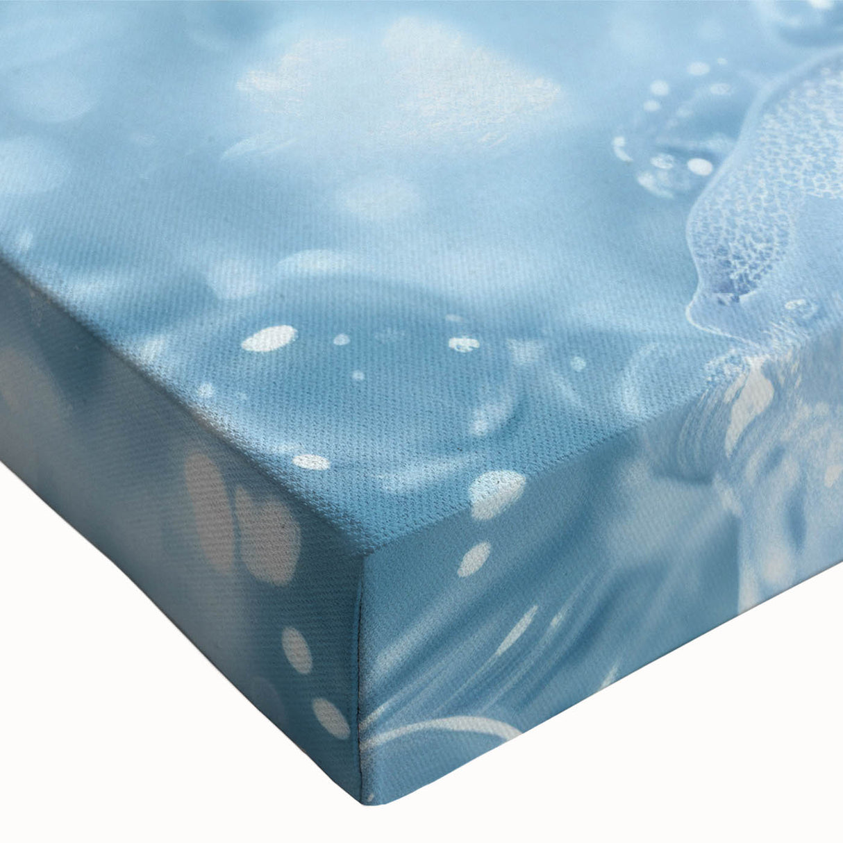Close-up of frost patterns in black and white on a large stretched canvas, suitable for bedroom wall art.