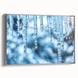 Vintage poster art featuring a close-up of frost patterns in muted gray tones on a large framed canvas.