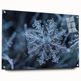 Close-up of frost patterns in blue and white on acrylic glass, suitable for bedroom or dining room decor.