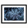 Abstract art print featuring textured, colorful frost patterns, in a black frame with mat, ideal for living room decor.