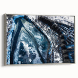 Vintage poster art featuring a close-up of frost patterns in black and colorful tones on a large framed canvas.