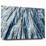 Close-up of frost patterns on acrylic, featuring cool blue and white tones, suitable as bedroom or dining room art.